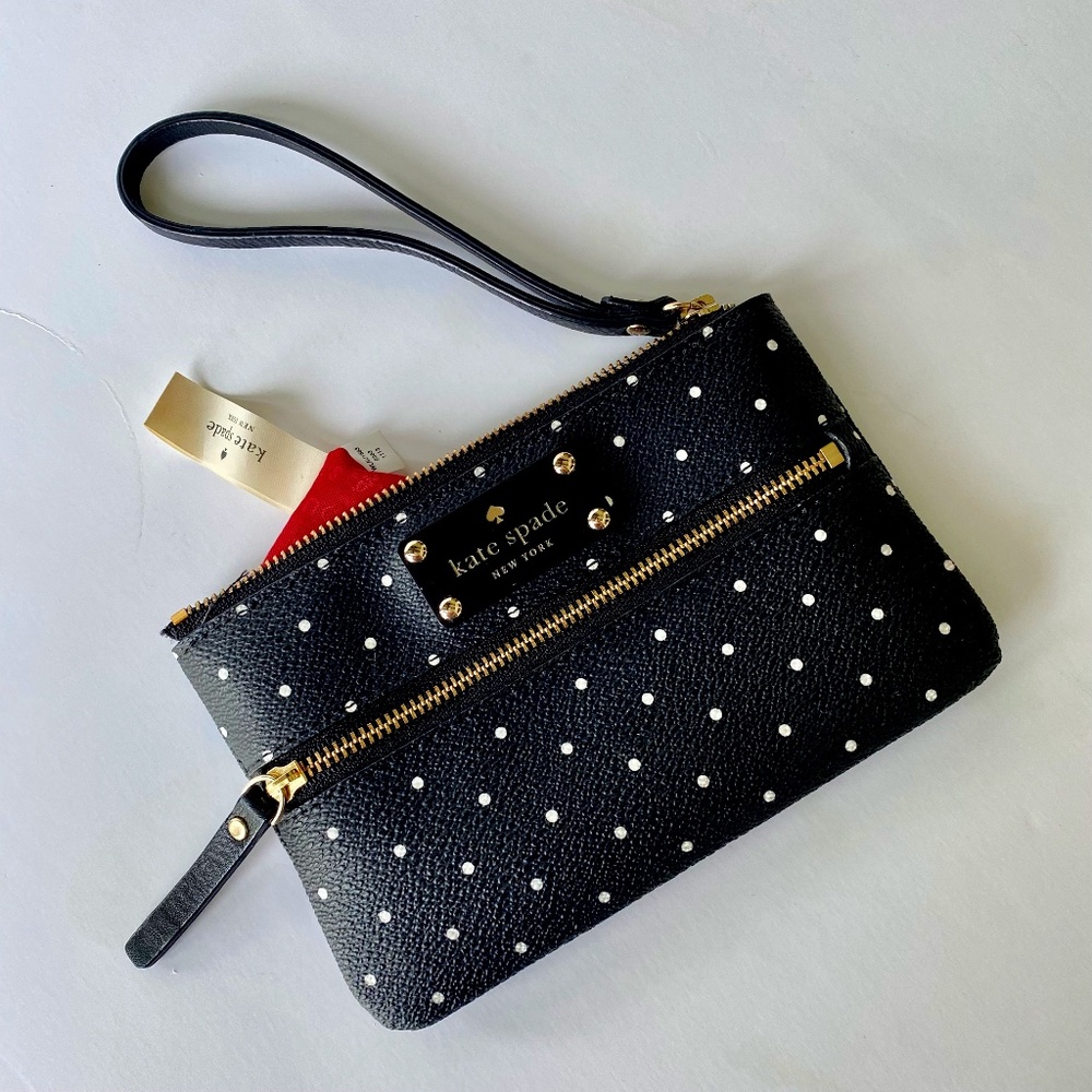 Authentic Kate Spade Wristlet Wallet - Black & White Polka Dot